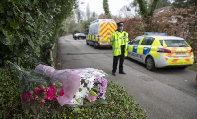 Floral tributes left at the scene in Culcheth Linear Park in Warrington, Cheshire, following the death of Brianna Ghey 