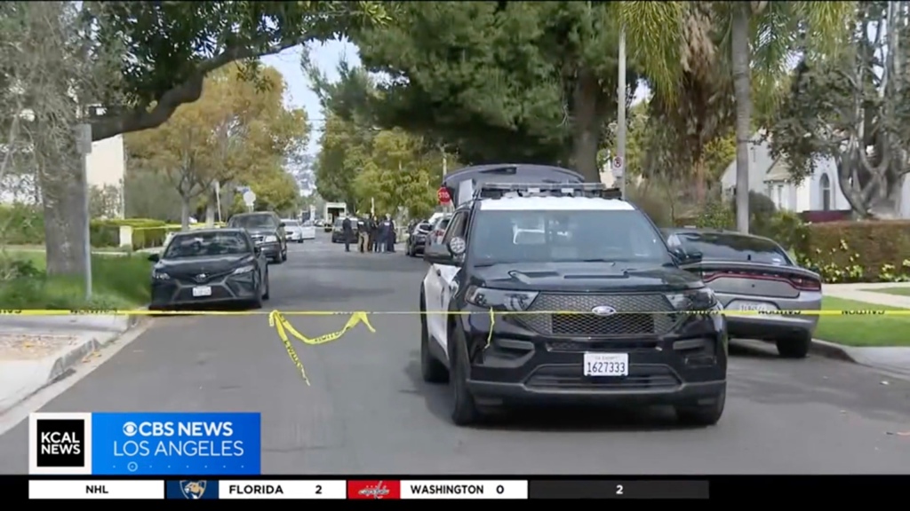 A patrol car is seen in Los Angeles after back-to-back shootings of Jewish men.